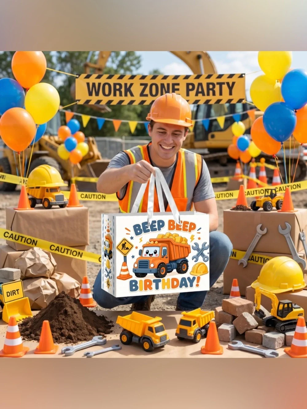 Beep Beep Birthday Red Dump Truck Party Gift Bag